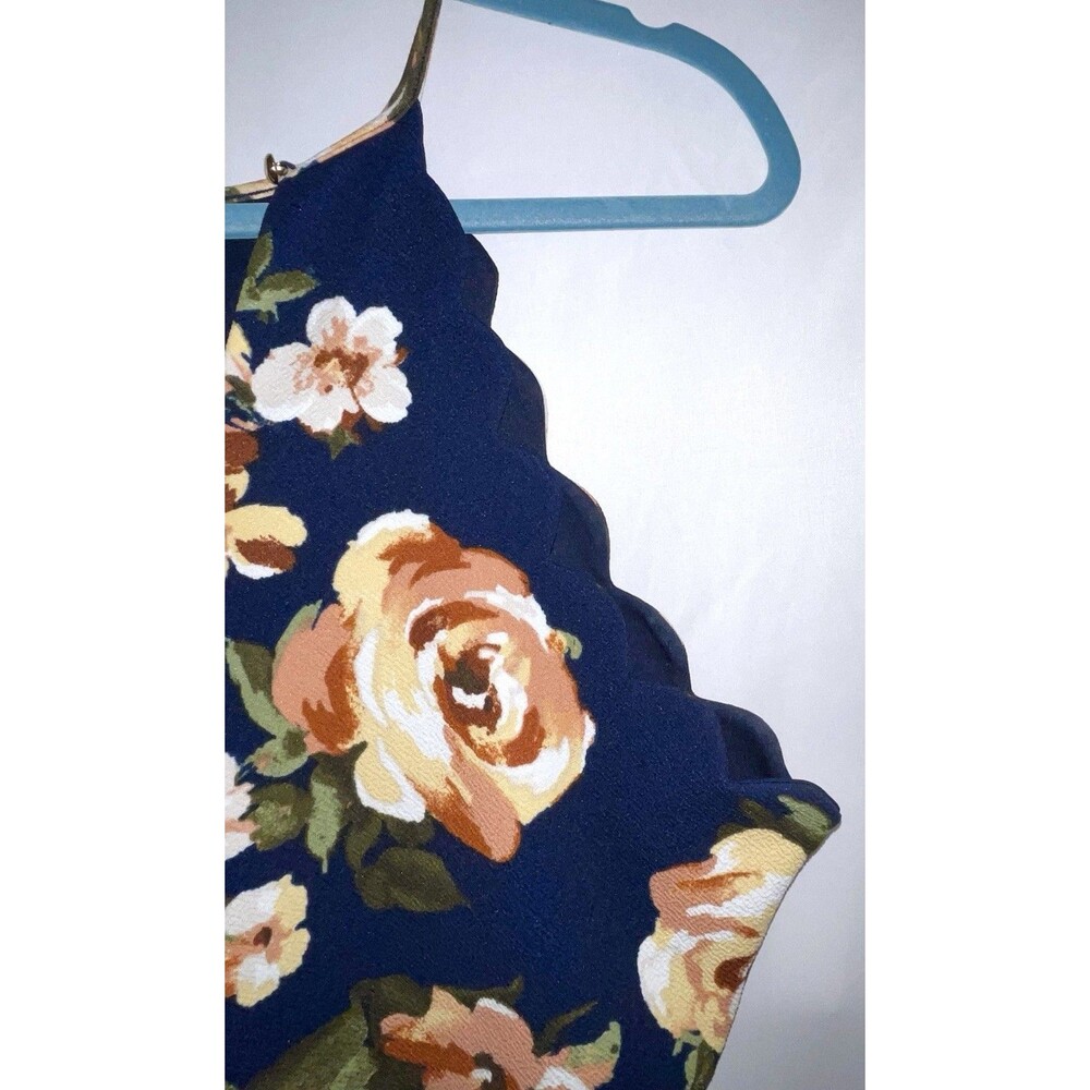 Altered State Dress Scalloped Navy Base With Floral Design Women’s Size Large - Picture 9 of 12